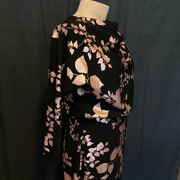 Belle by Badgley Mischka Draped Boat Neck 3/4 Sleeve Blouson Dress w/Rose Gold - Picture 13 of 13